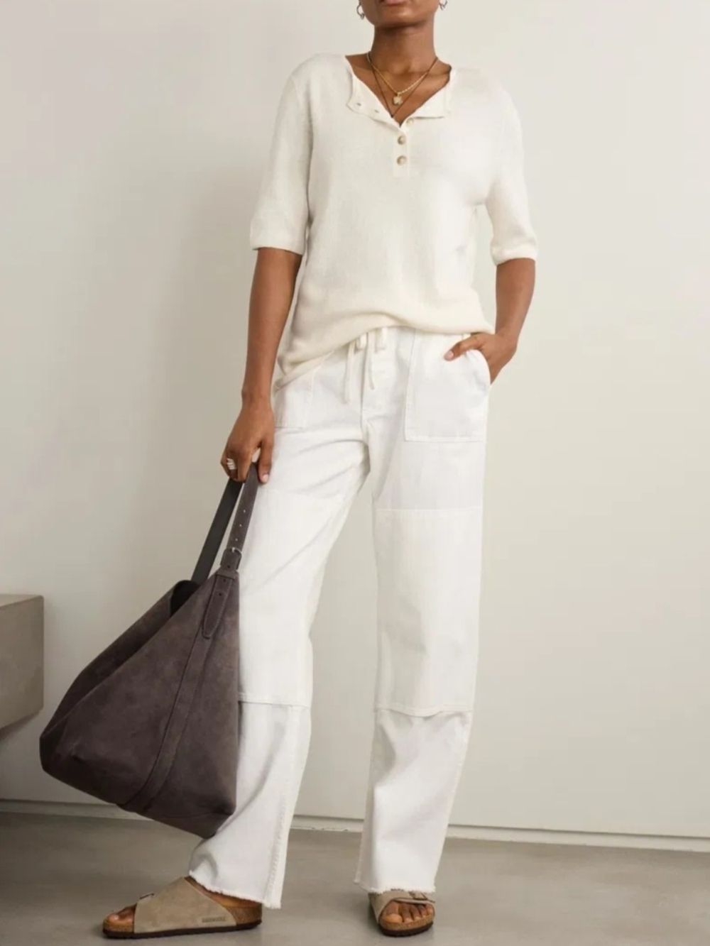 Lauren Manoogian Pima Cotton And Linen-Blend Henley Top Size 2